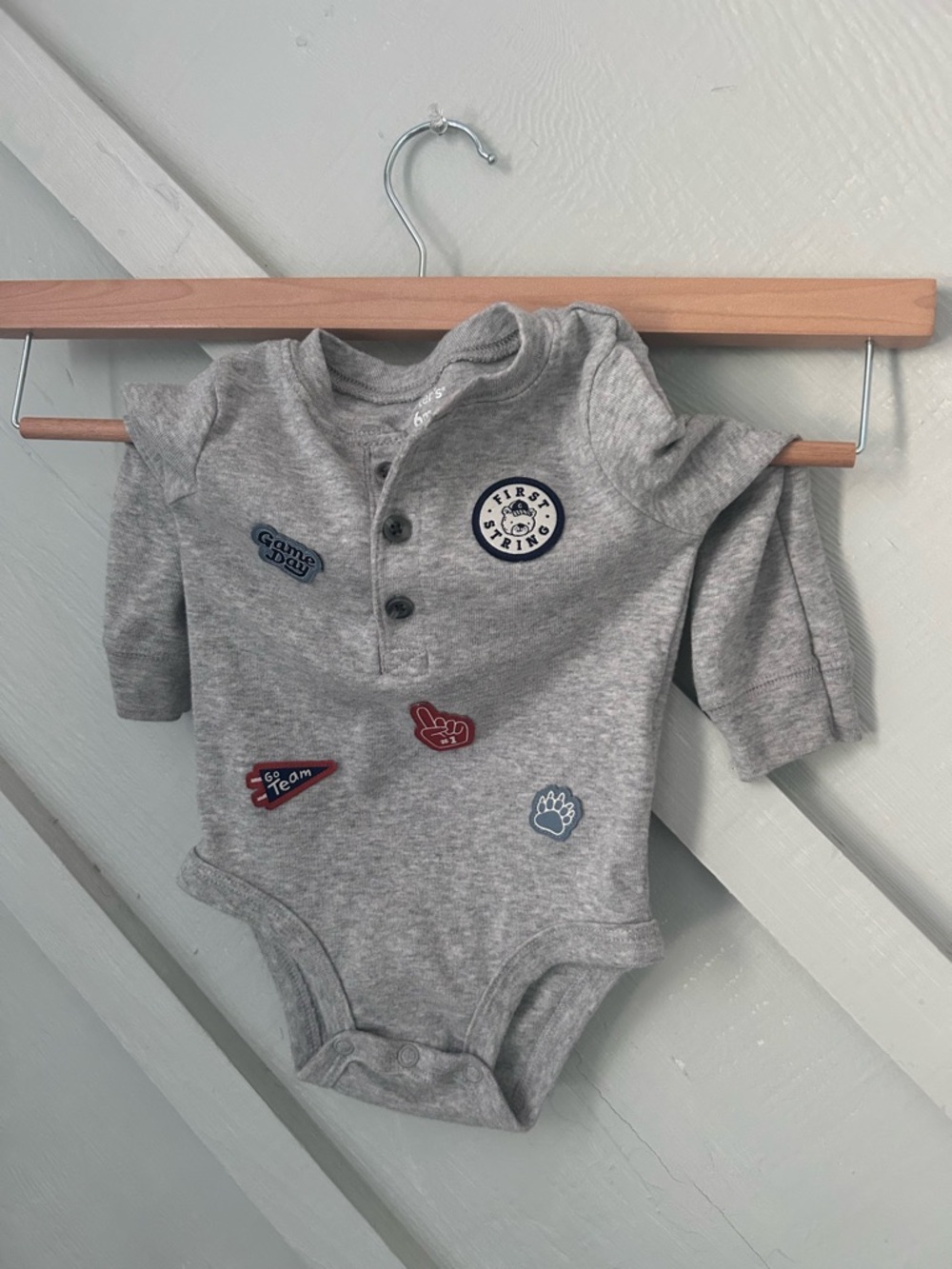 Carter's Heather Gray Baby Bodysuit with Navy Patch